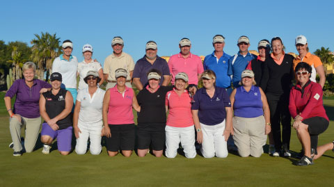 Las jugadoras Profesionales del Circuito Europeo Femenino; Gwladis Nocera, Trish Johnson, Becky Brewerton, Amy Boulden, Lydia Hall, Hannah Burke y Vikki Laing junto con los Socios de Desert Springs y sis invitados, en el ?Golf 4 All? Pro-Am 2015