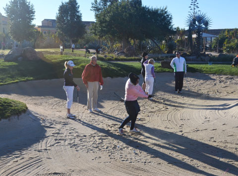 LET stars providing some expert tuiton to the amateur participants within the ?Golf 4 All? Pro-Am at the Golf Academy