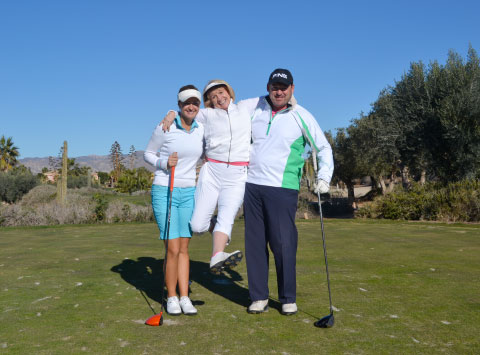 LET Professional Amy Boulden with team members Catherine and Peter Grief having a ball!